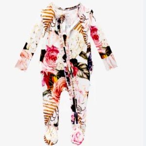 NWT- Posh Peanut Black Rose Ruffles Footie